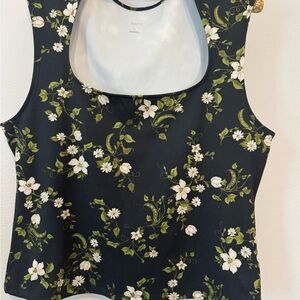 Maeve Cap Sleeve Black Floral Knit Tank Top NWOT